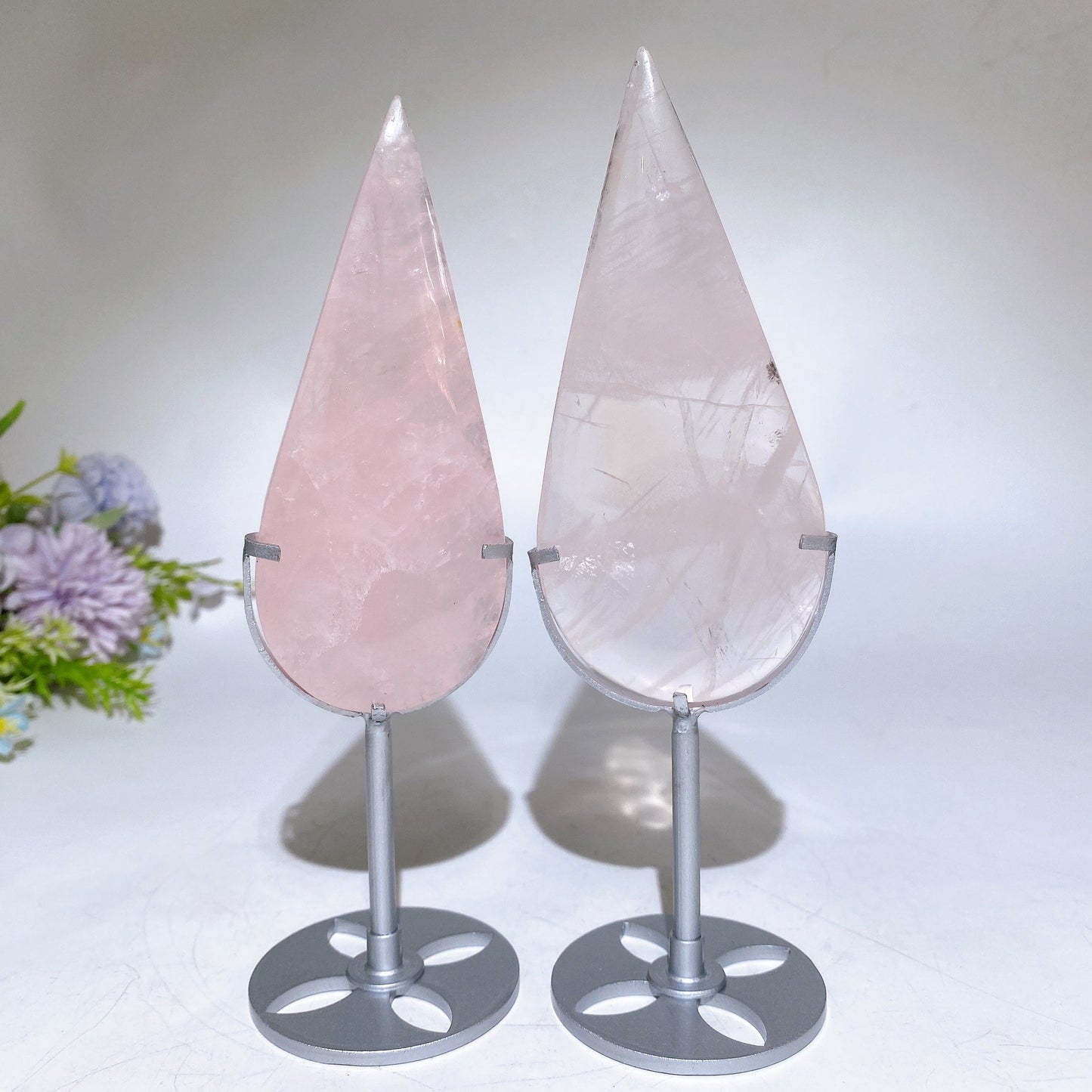 Rose Quartz Clear Quartz Drop Carving with Stand Crystal Healing Bulk Wholesale