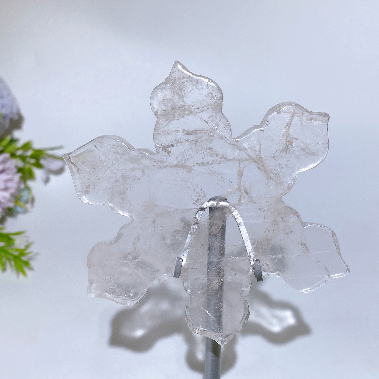 Rose Quartz Clear Quartz Snowflake Carving with Stand Crystal Healing Bulk Wholesale