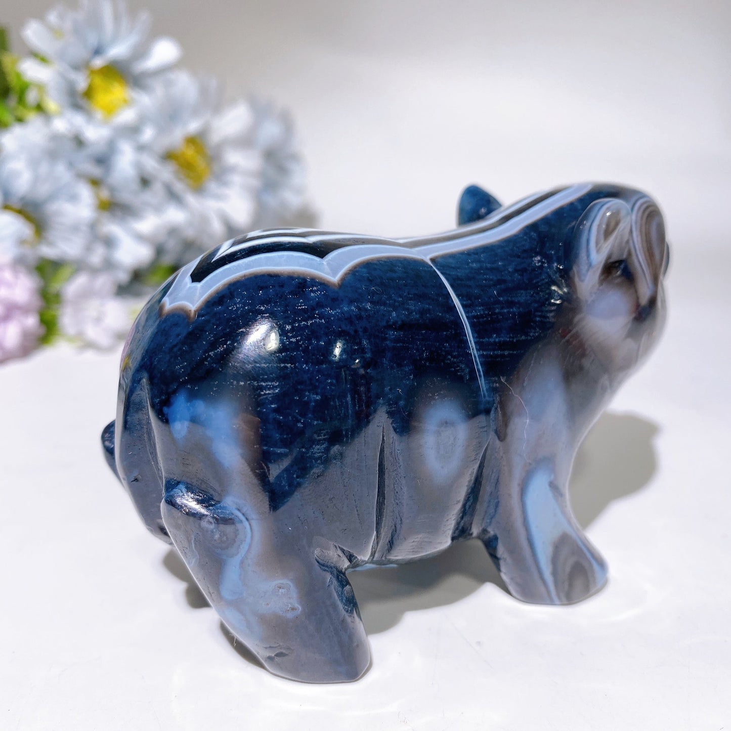 4.2" Black Banded Agate Piggy Carving Crystal Healing Bulk Wholesale