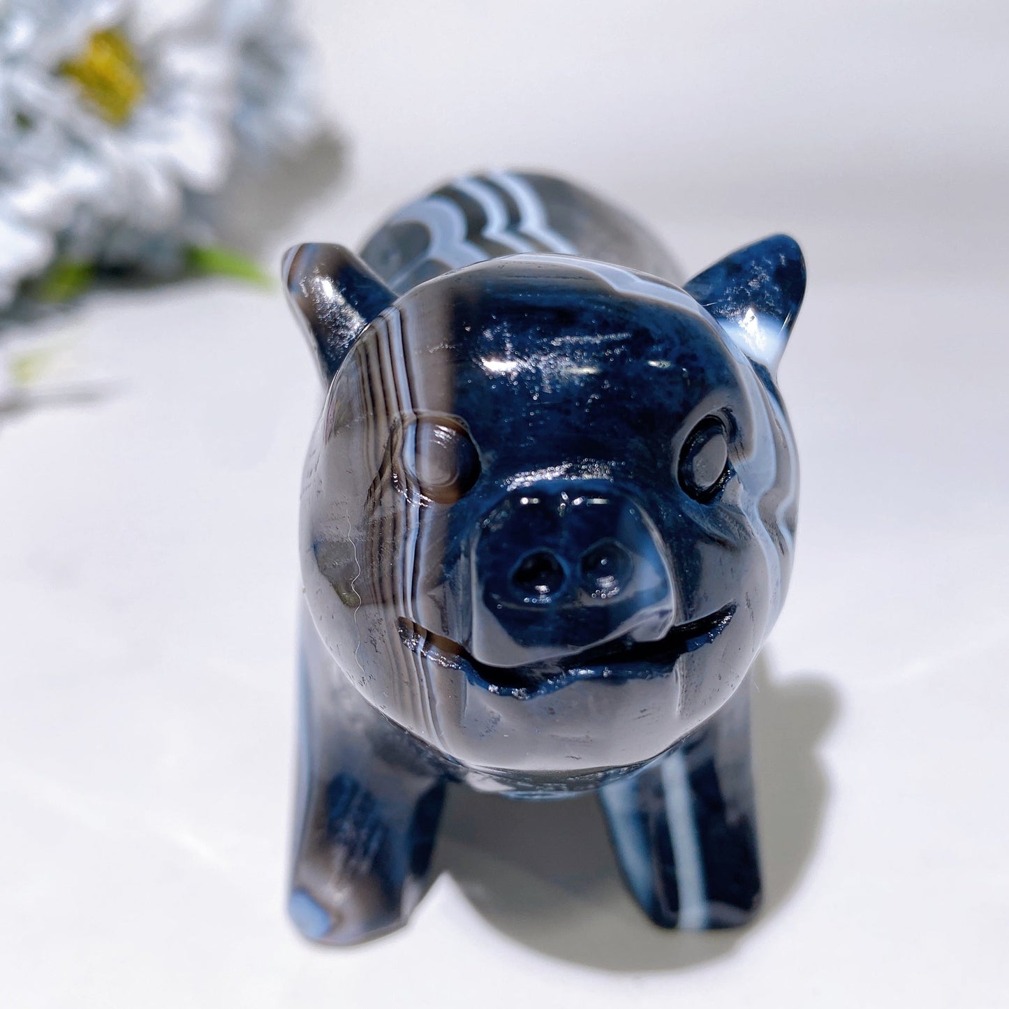 4.2" Black Banded Agate Piggy Carving Crystal Healing Bulk Wholesale