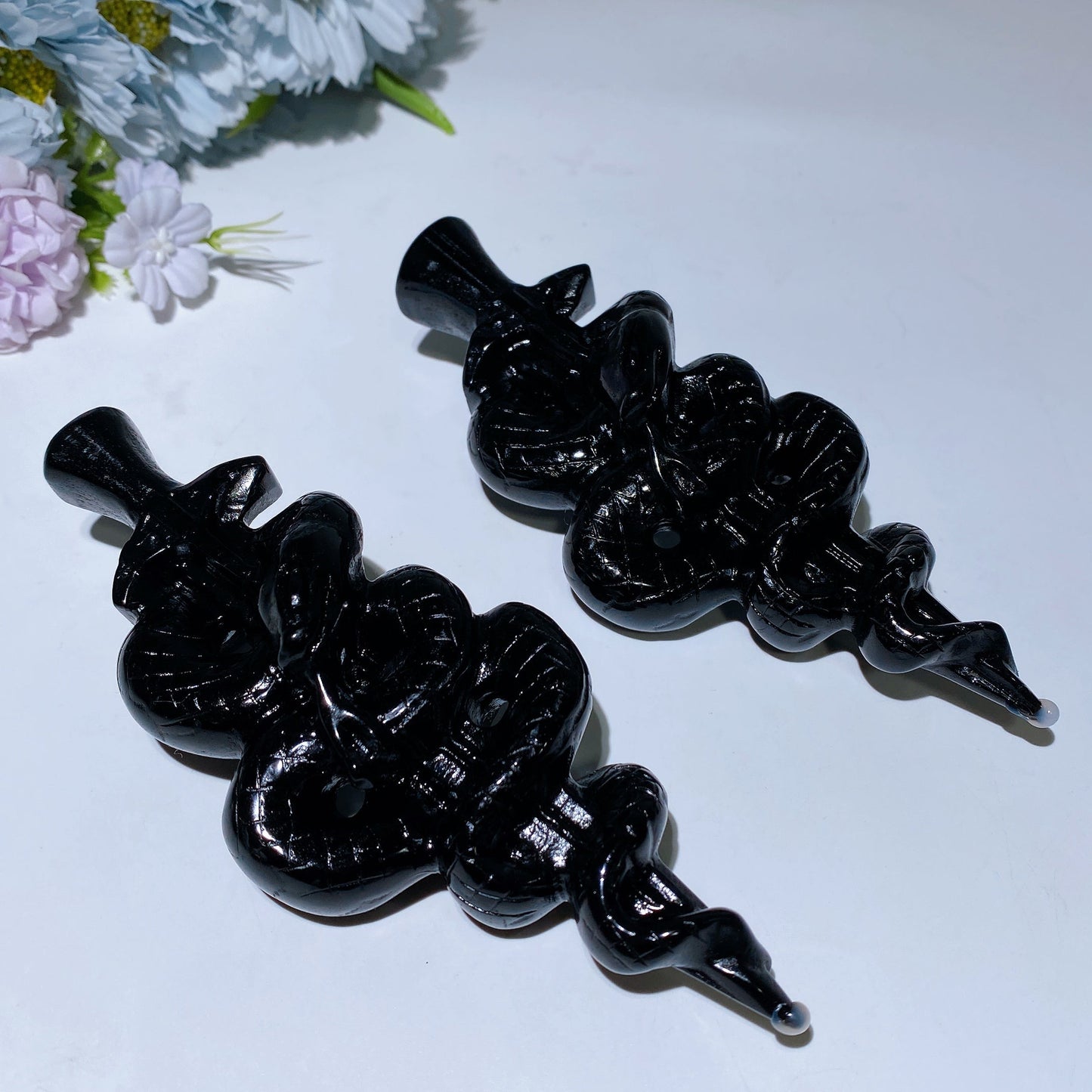 5.7" Black Obsidian Snake Sword Carving Crystal Healing Bulk Wholesale