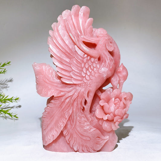 22.5cm Hand Carved Natural Pink Opal Phoenix & Penony Free Form Crystal Healing Bulk Wholesale