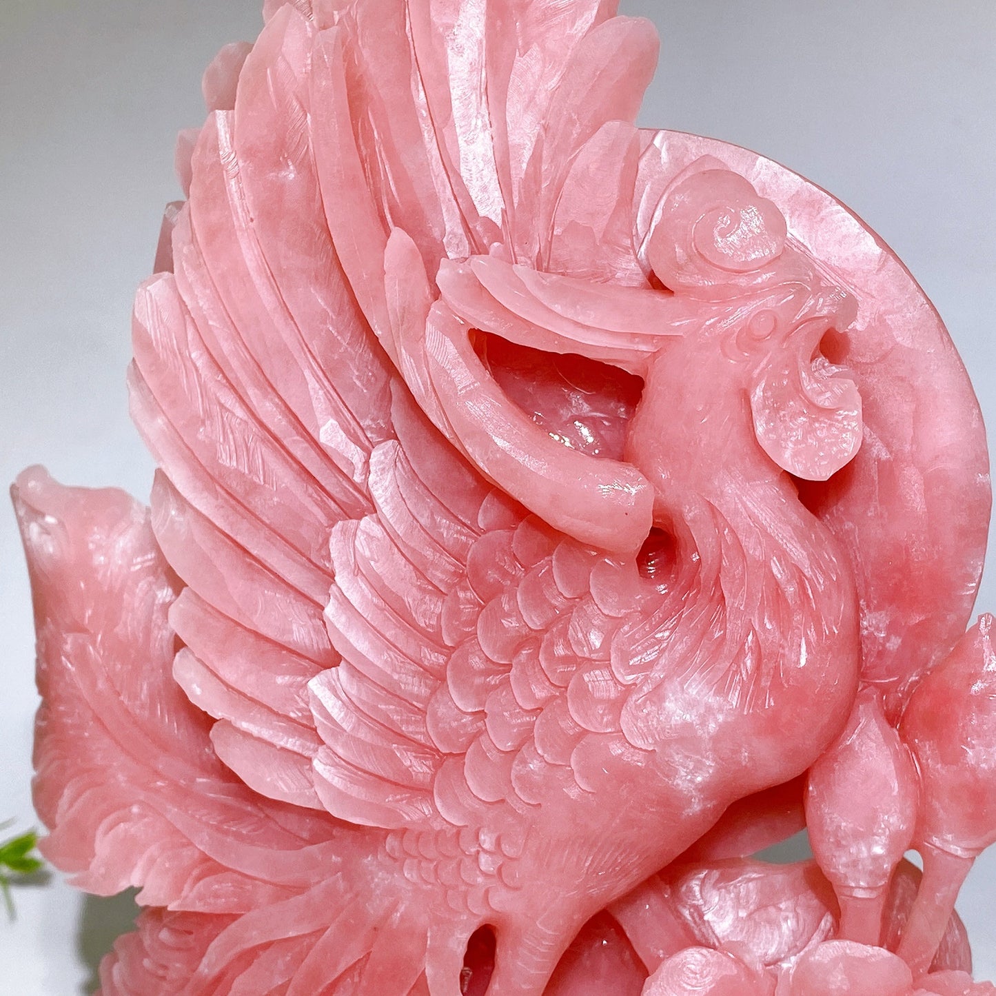 22.5cm Hand Carved Natural Pink Opal Phoenix & Penony Free Form Crystal Healing Bulk Wholesale
