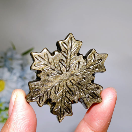 2.0" Silver Obsidian Golden Obsidian Snowflake Carving Crystal Healing Bulk Wholesale