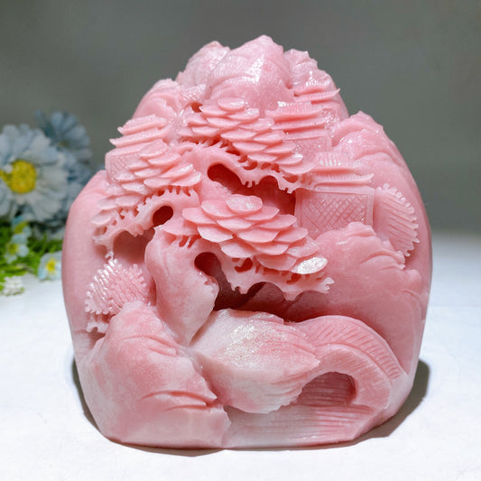 Unique Pink Opal Landscape Scenery Carving Crystal Healing Bulk Wholesale