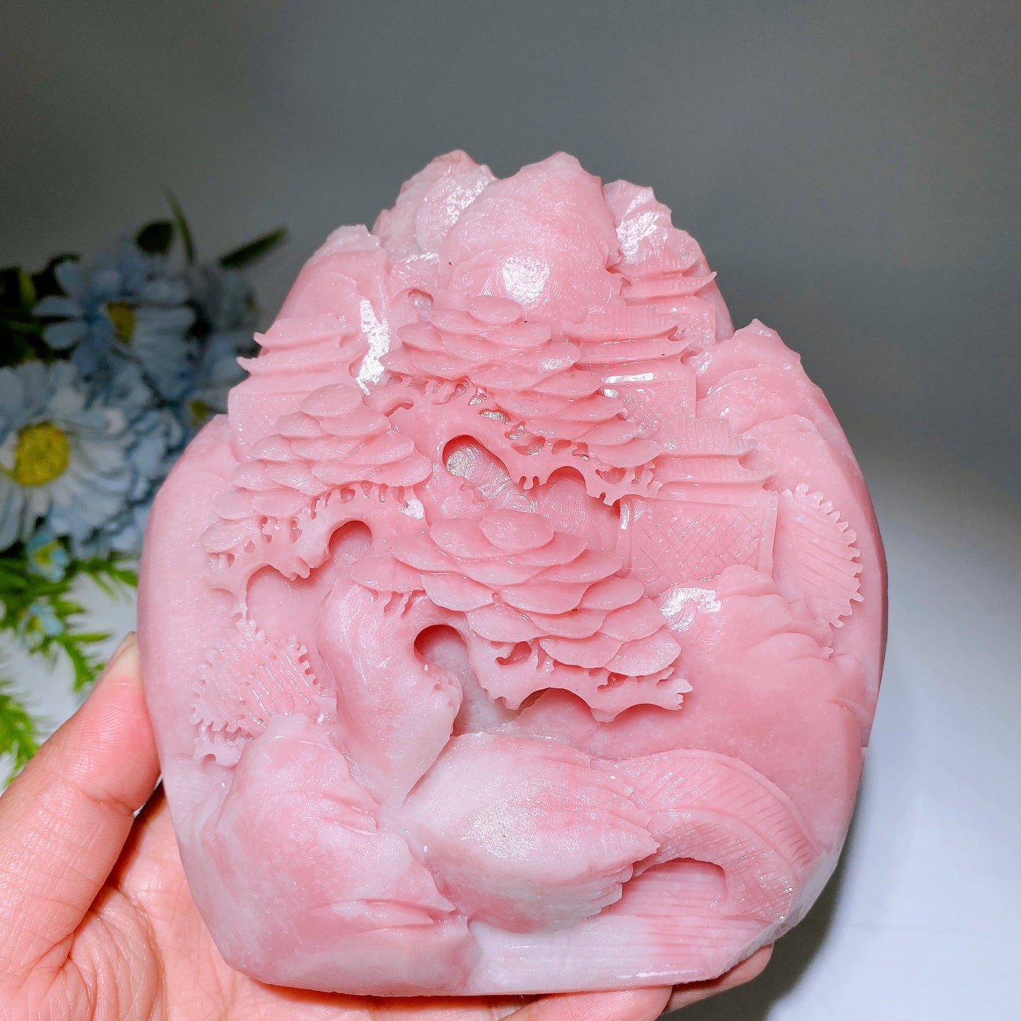 Unique Pink Opal Landscape Scenery Carving Crystal Healing Bulk Wholesale