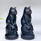 4.0" Black Obsidian Cat on Skull Carving Crystal Healing Bulk Wholesale