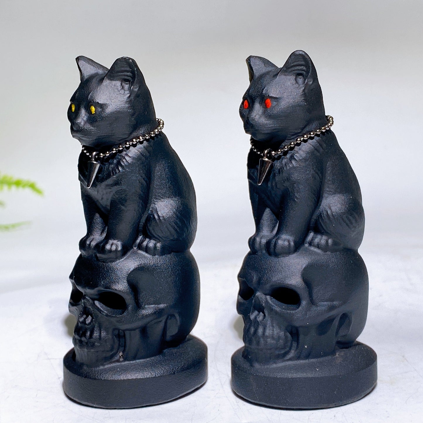 4.0" Black Obsidian Cat on Skull Carving Crystal Healing Bulk Wholesale