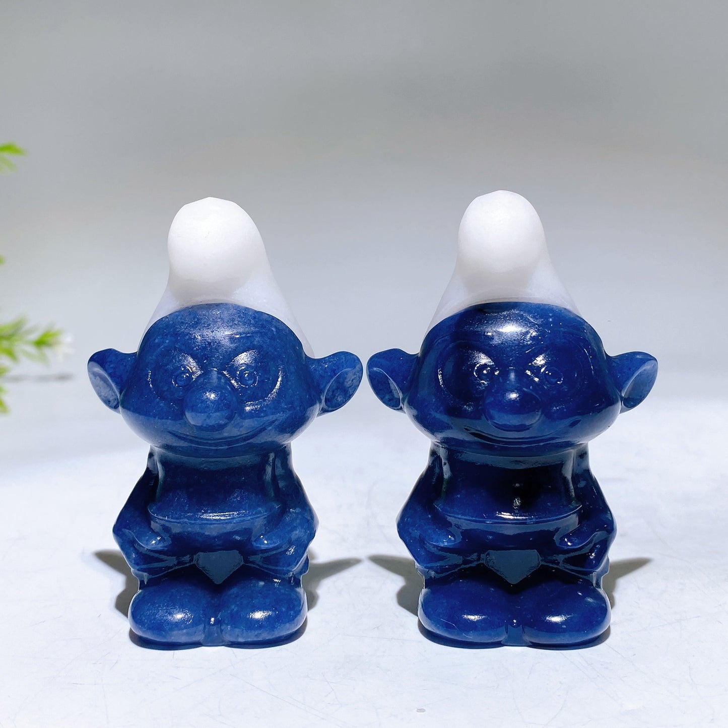 2.6" Blue Aventurtine White Jade Smurf Carving Crystal Healing Bulk Wholesale