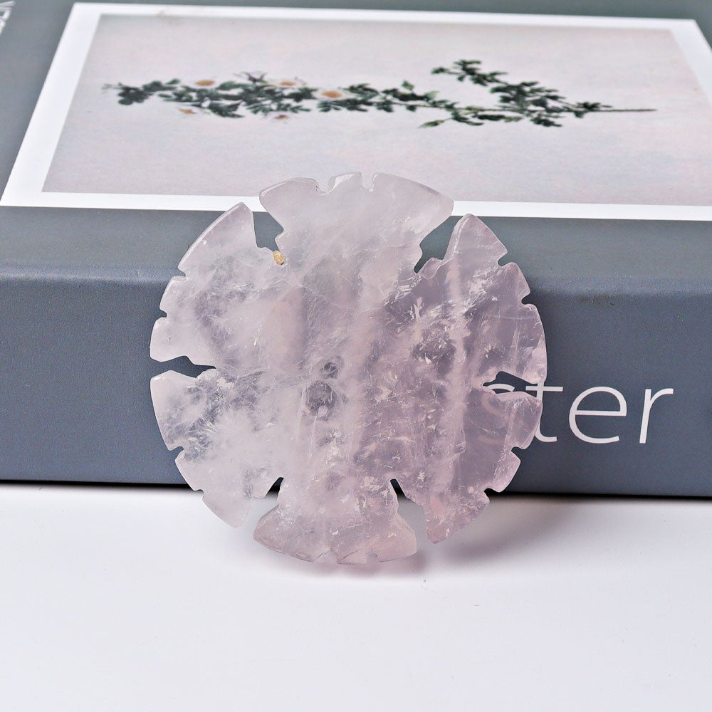 2" Rose Quartz Clear Quartz Snowflake Shape Crystal Carvings Wholesale Crystals USA