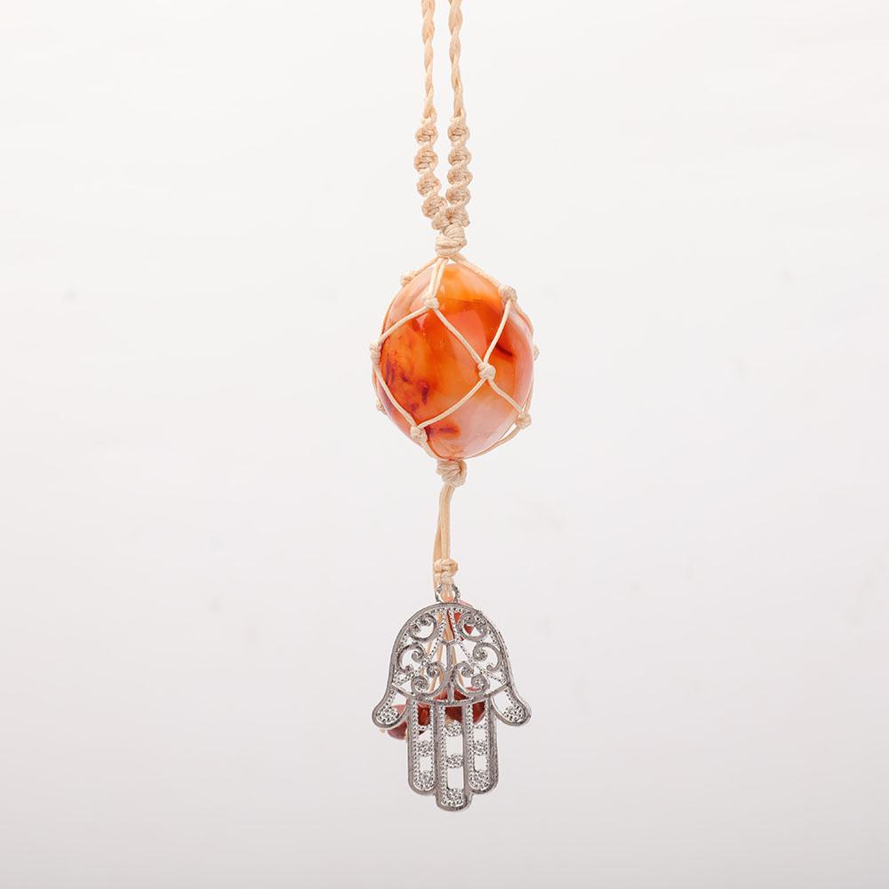 Straw Rope Wrapped Carnelian Stone Adjustable Necklace Wholesale Crystals USA