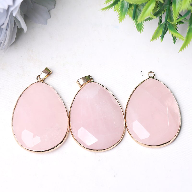 1.75" Rose Quartz Pendant with Golden Rim Wholesale Crystals USA