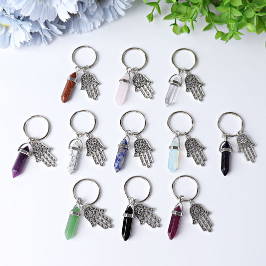 2.5“ Double Terminated Point with Devil's Eye Hand Key Chain for DIY Wholesale Crystals USA