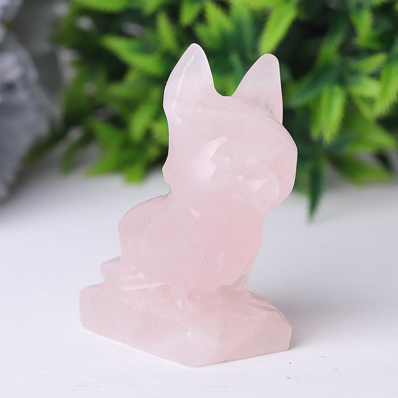 2.4" Rose Quartz Dog Crystal Carvings Wholesale Crystals USA