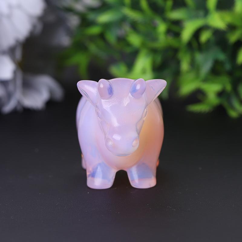 3" Pink Opalite Cow Hand Carving Healing Crystal Carving Wholesale Crystals USA