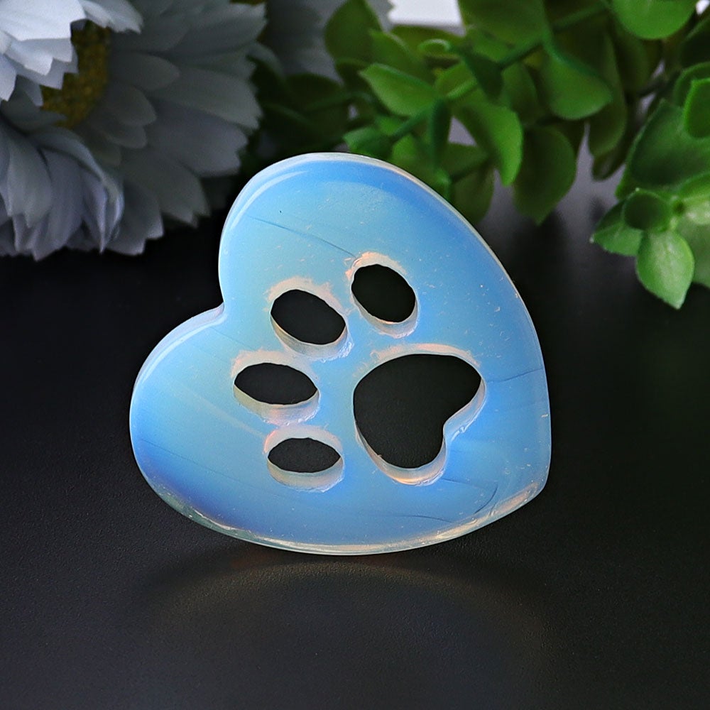 1.9" Opalite Heart with Cat Paw Crystal Carvings Wholesale Crystals USA