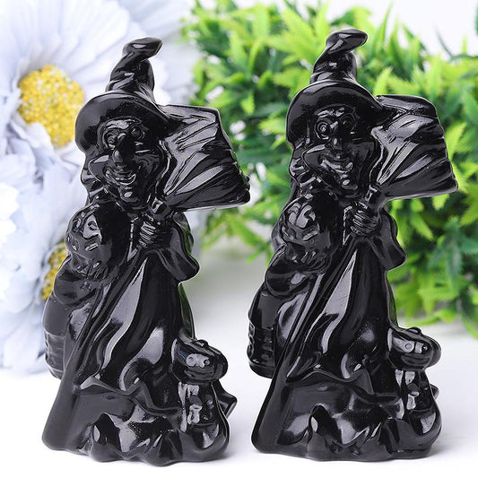 4.5" Black Obsdian Witch Crystal Carvings for Halloween Wholesale Crystals USA