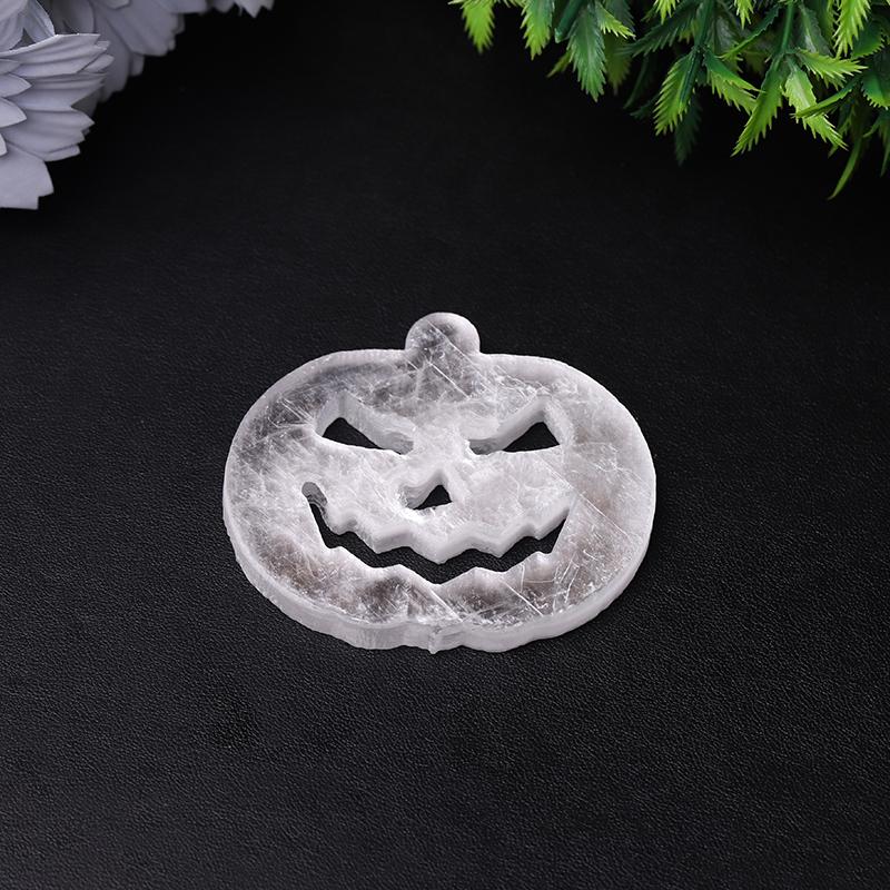 2.5" Selenite Pumpkin Face Hand Carving Halloween Gift Wholesale Crystals USA