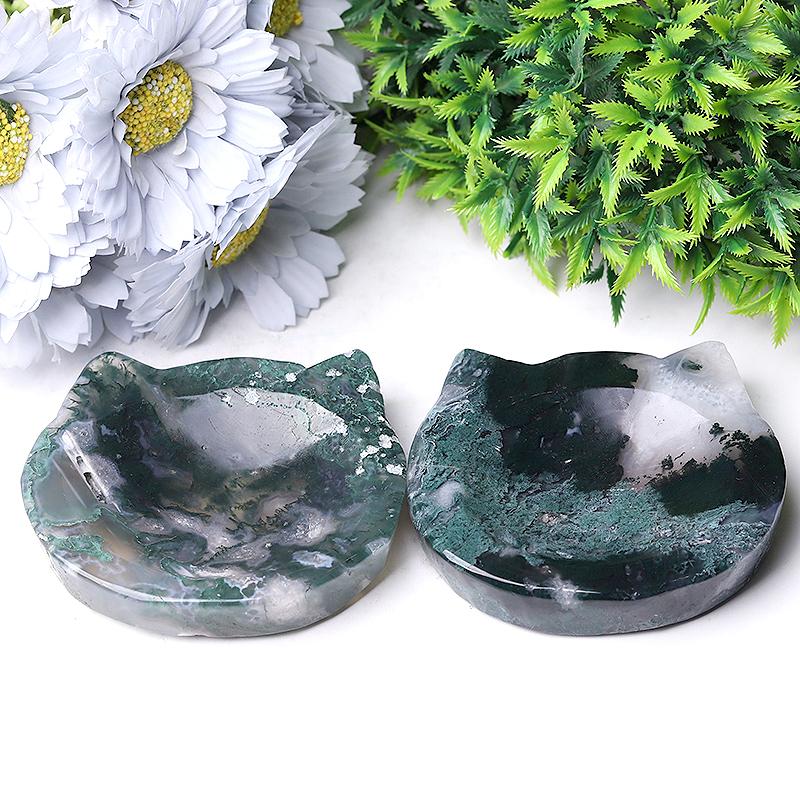 3.5" Moss Agate Cat Head Bowl Crystal Carvings Wholesale Crystals USA