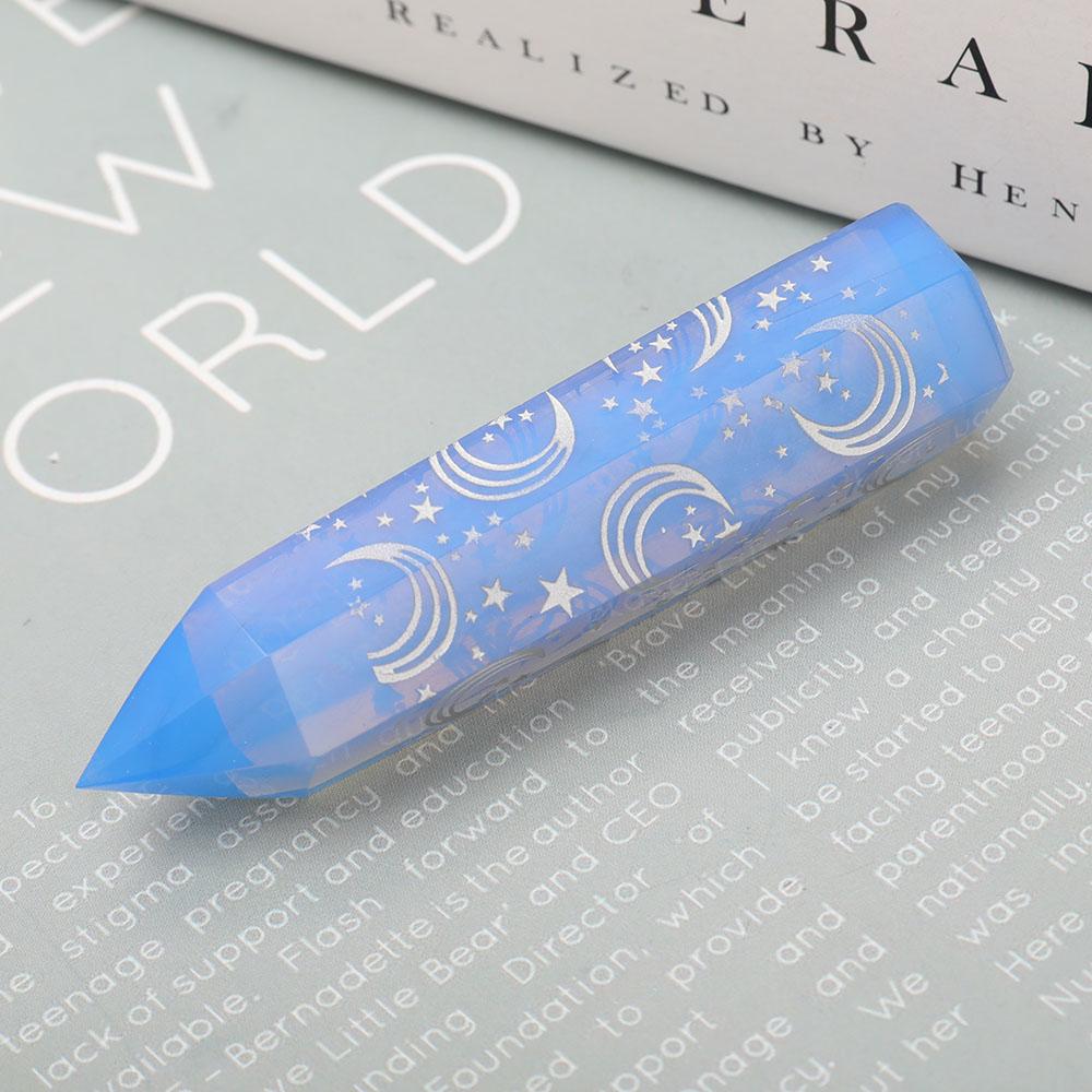 Blue Opalite Point with Laser Engraved Pattern Wholesale Crystals USA