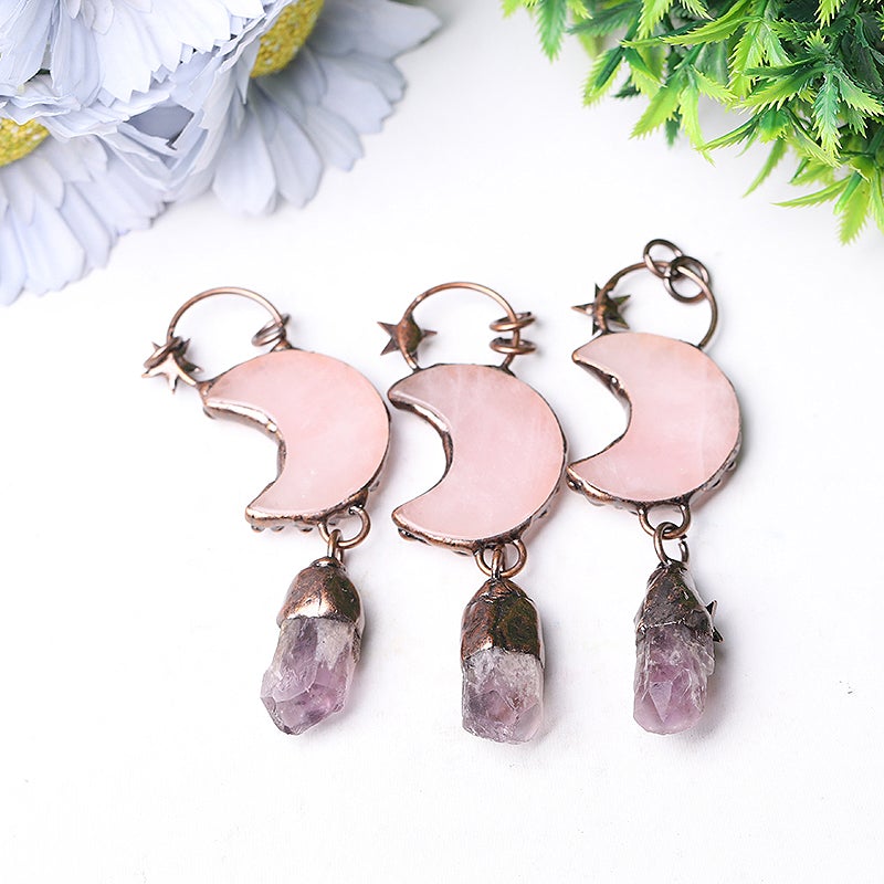 3.7" Rose Moon Amethyst Pendant Key Chain DIY Wholesale Crystals USA
