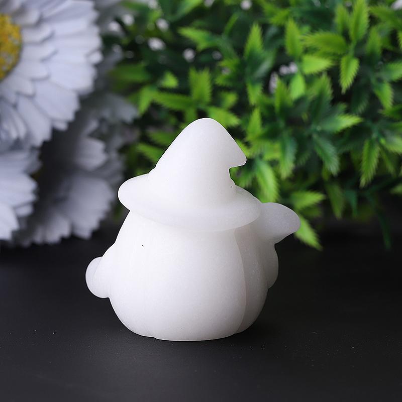 2.2" White Jade Pumpkin Ghost Crystal Carvings for Halloween Wholesale Crystals USA