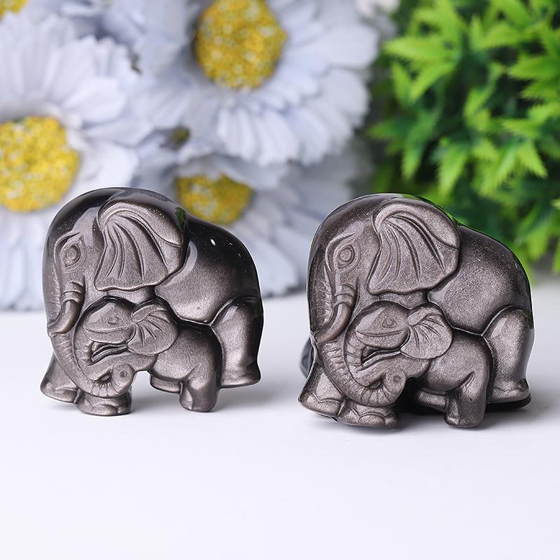 2" Silver Obsidian Elephant Crystal Carvings Wholesale Crystals USA