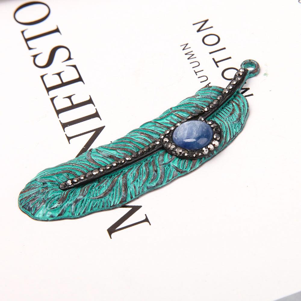 Metal Feather Shape Pendant with Kyanite Wholesale Crystals USA