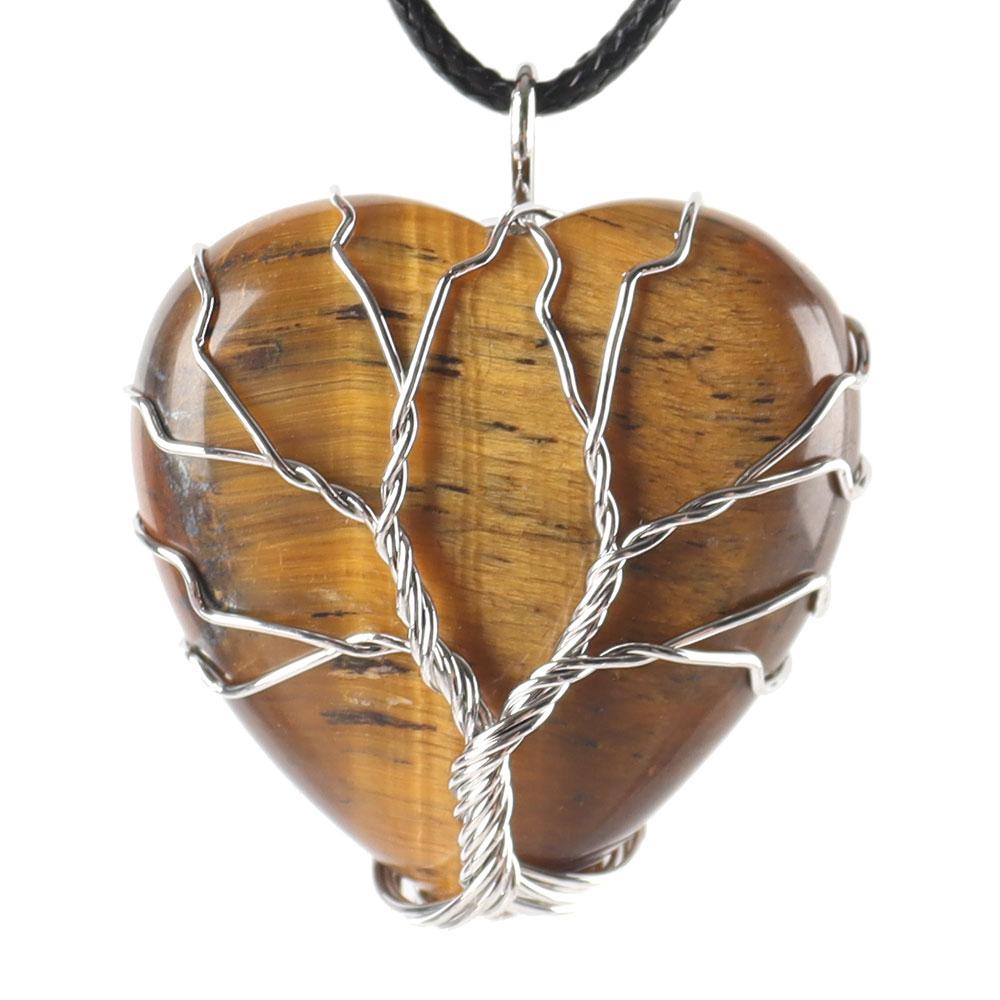 Silver Tree Of Life Wire Wrapped Heart Shape Stone Pendant Wholesale Crystals USA