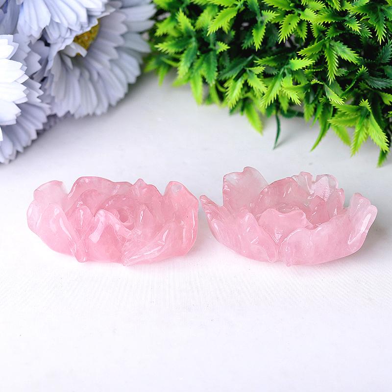 3" Rose Quartz Peony Crystal Carvings Wholesale Crystals USA