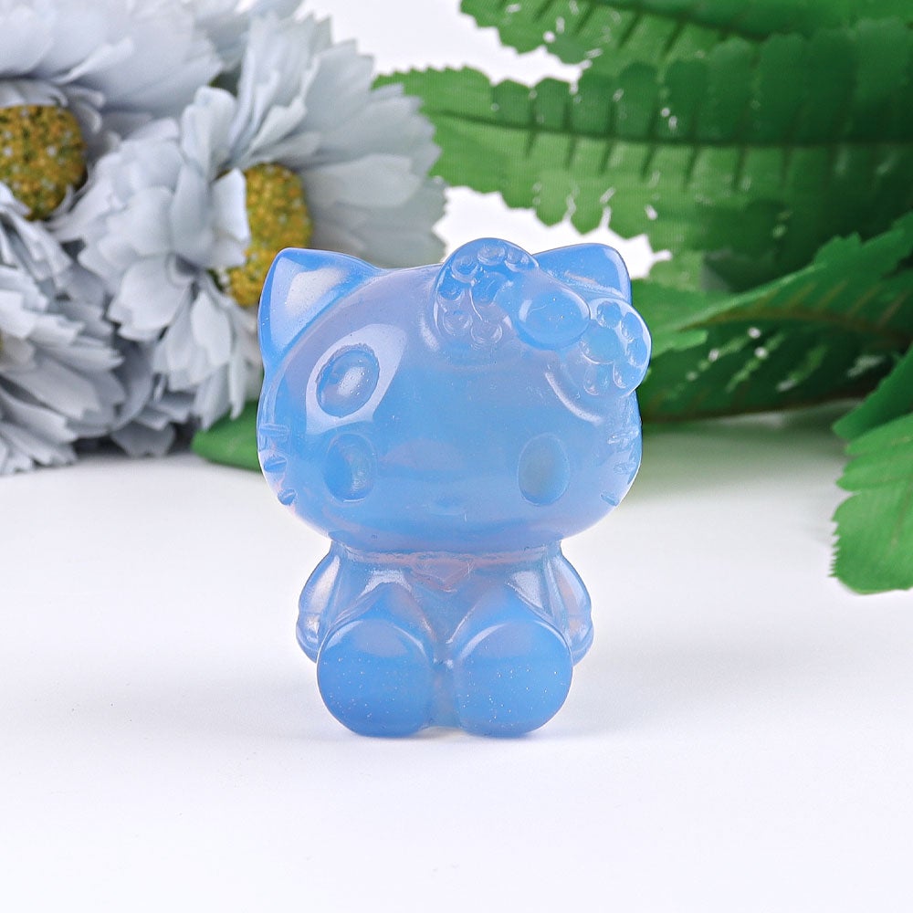 1.9" Blue Opalite Hello Kitty Cat  Crystal Carving Wholesale Crystals USA