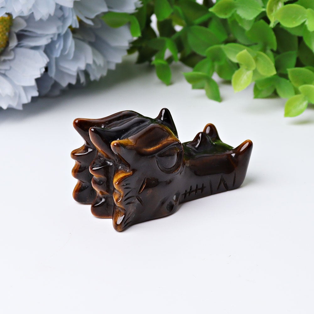 2" Tiger's Eye Dragon Head Crystal Carvings Wholesale Crystals USA