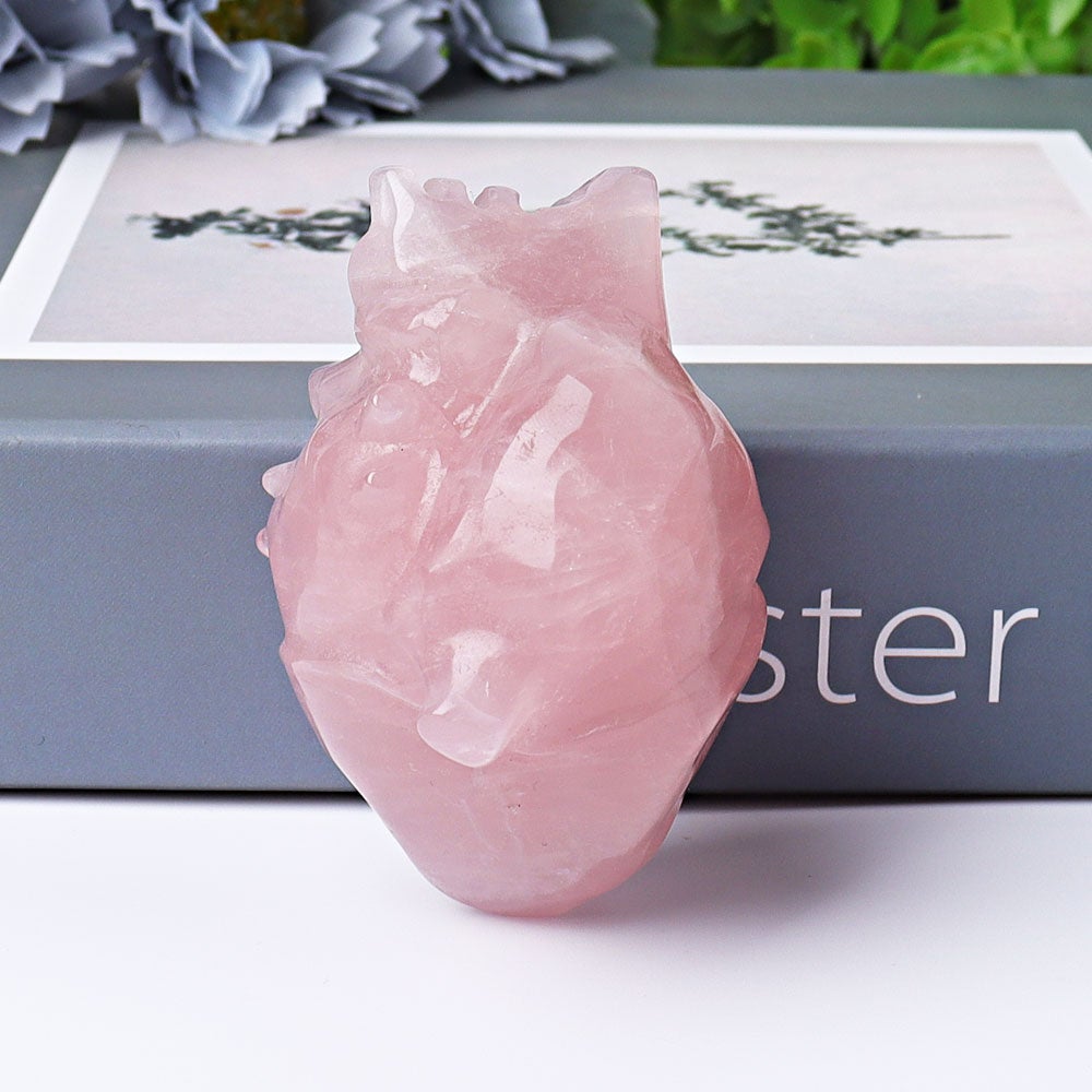 2.6" Rose Quartz Heart Crystal Carvings Wholesale Crystals USA