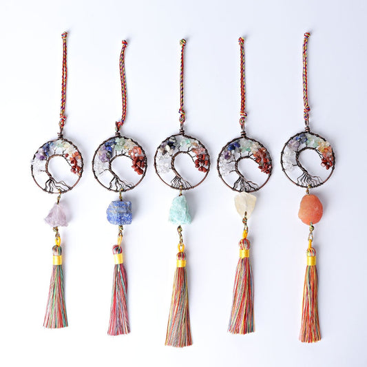 Chakra Life Tree Hanging Ornament with Tassel Wholesale Crystals USA
