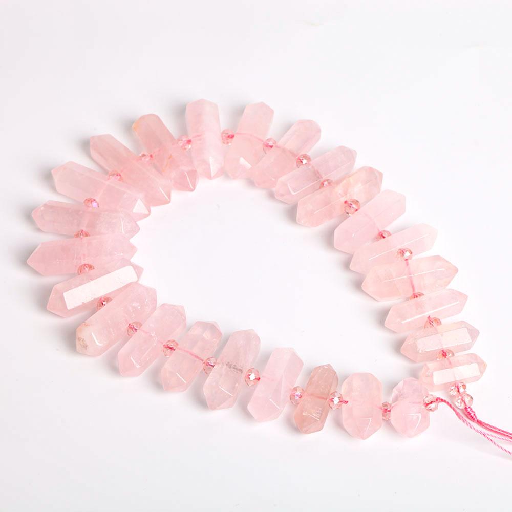 Rose Quartz Crystal Point Chain String for DIY Wholesale Crystals USA