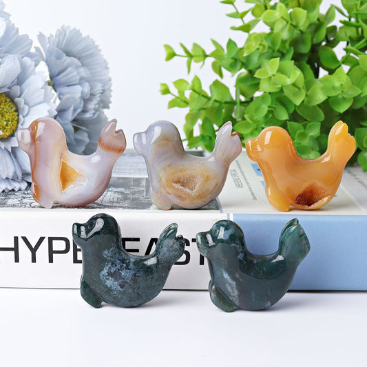 2.2" Druzy Agate Moss Agate Seal Crystal Carvings Wholesale Crystals USA