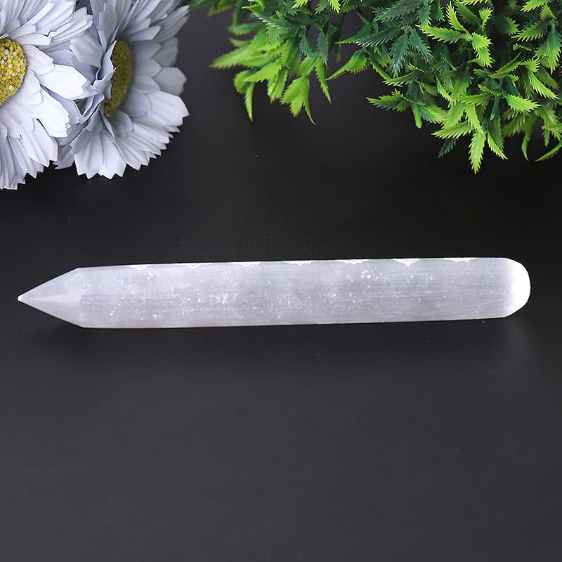 6" White Selenite Wand with Laser Engraved Chakra Pattern