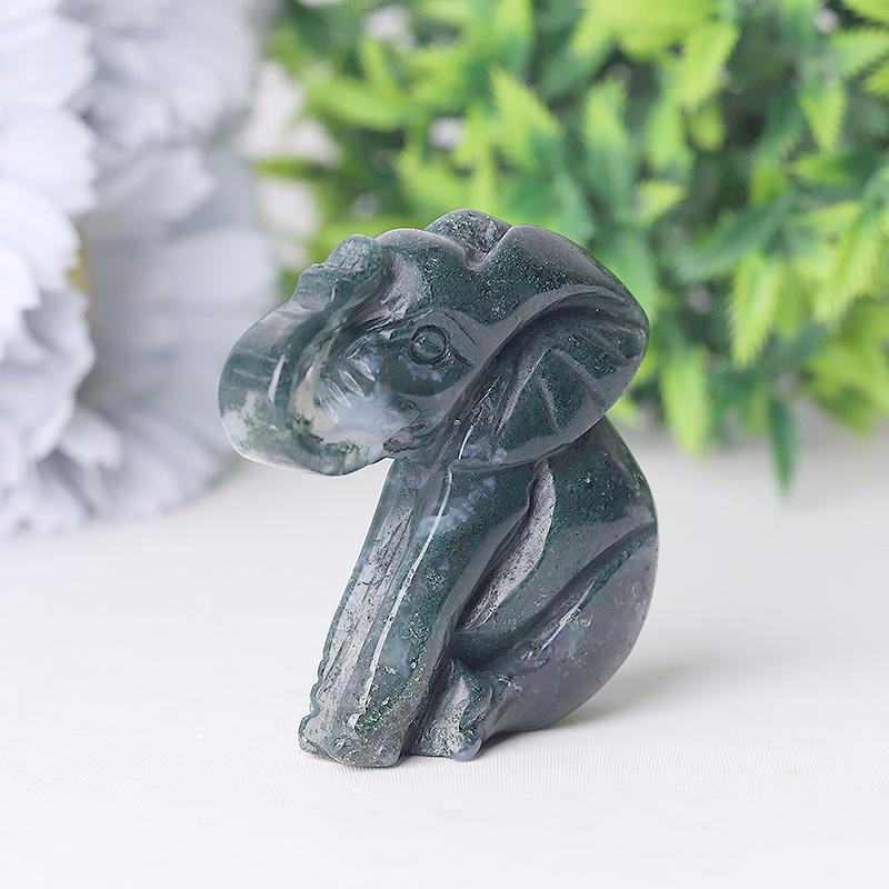 2" Moss Agate Elephant Crystal Carvings Wholesale Crystals USA