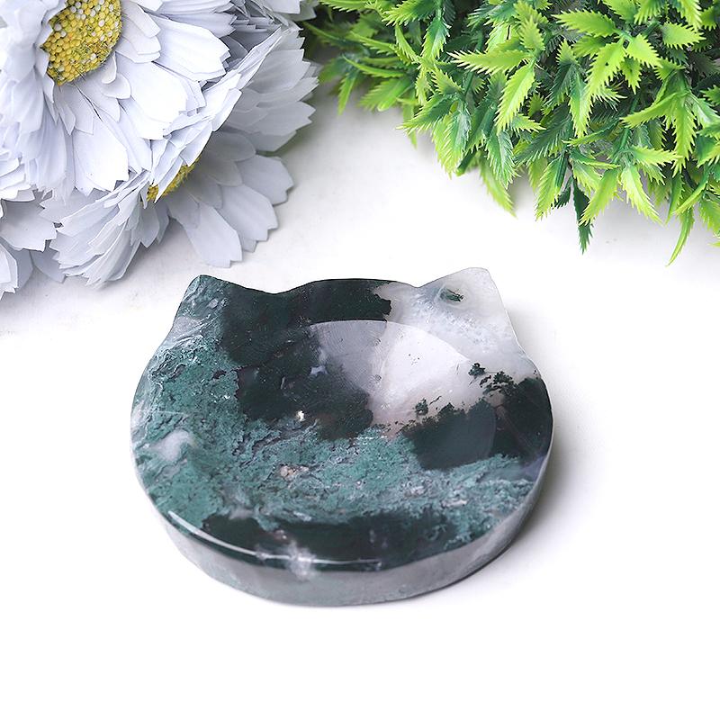 3.5" Moss Agate Cat Head Bowl Crystal Carvings Wholesale Crystals USA