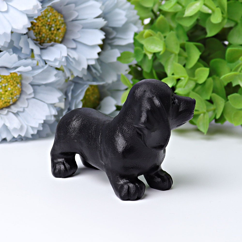 2.7" Black Obsidian Dog Crystal Carving Wholesale Crystals USA