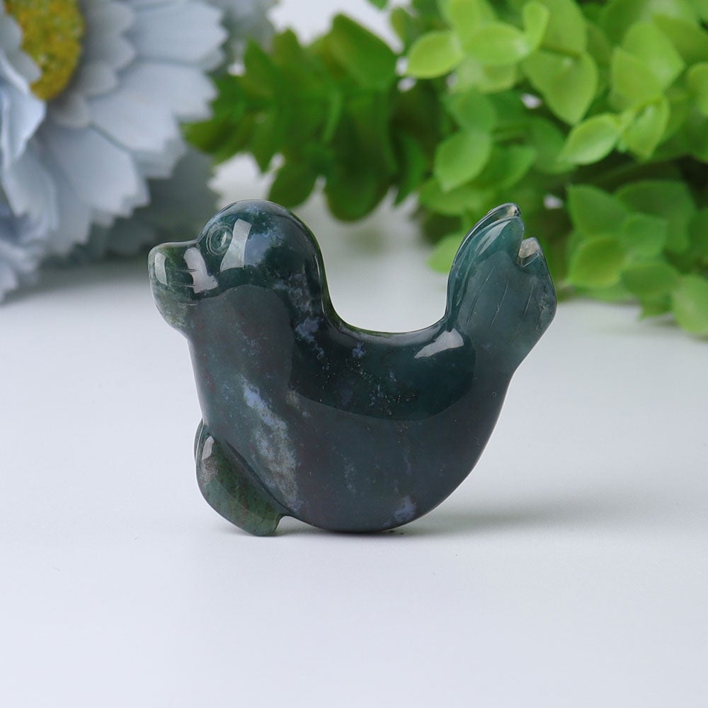 2.2" Druzy Agate Moss Agate Seal Crystal Carvings Wholesale Crystals USA