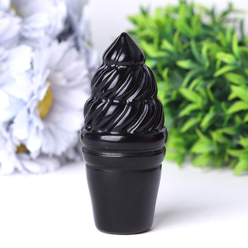 4" Black Obsidian Ice Cream Crystal Carvings Wholesale Crystals USA