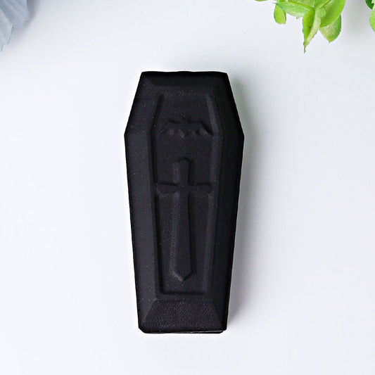 3.1" Matt Black Obsidian Coffin Crystal Carvings Wholesale Crystals USA