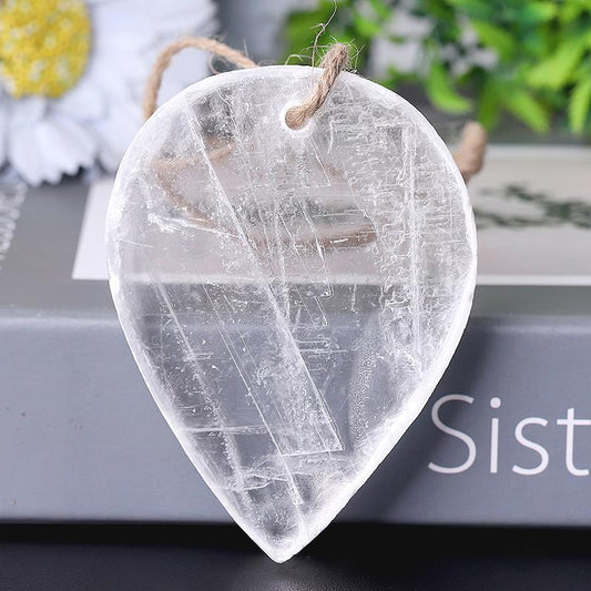 3.3" Clear Selenite Drop Shape with Hanging Rope