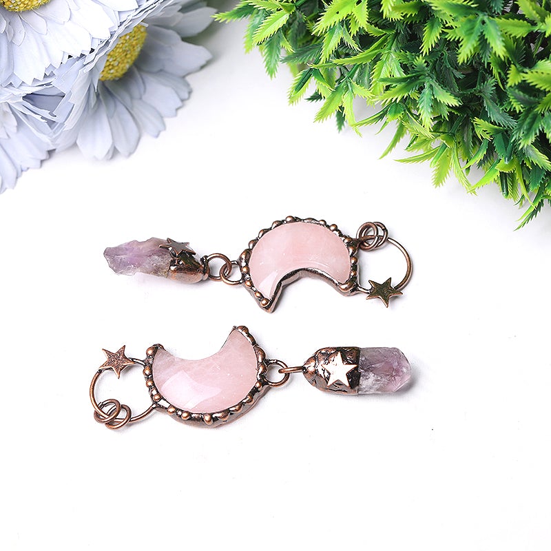 3.7" Rose Moon Amethyst Pendant Key Chain DIY Wholesale Crystals USA