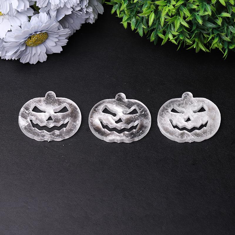 2.5" Selenite Pumpkin Face Hand Carving Halloween Gift Wholesale Crystals USA