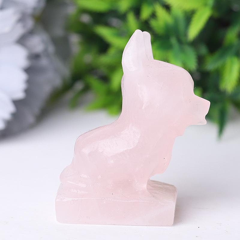 2.4" Rose Quartz Dog Crystal Carvings Wholesale Crystals USA