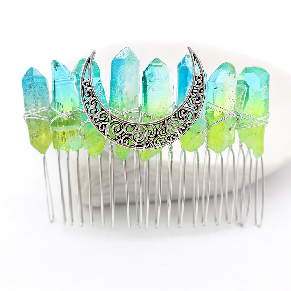 Aura Crystal Witch Moon Crown Silver Wire Hair Accessories Comb Wholesale Crystals USA