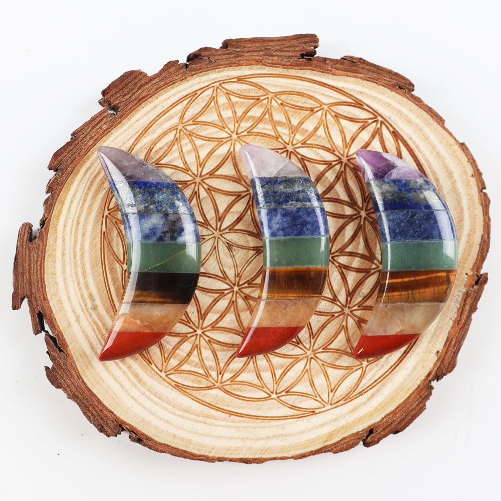 Moon Shape 7 Chakra Palm Stone Crystal Carvings Wholesale Crystals USA