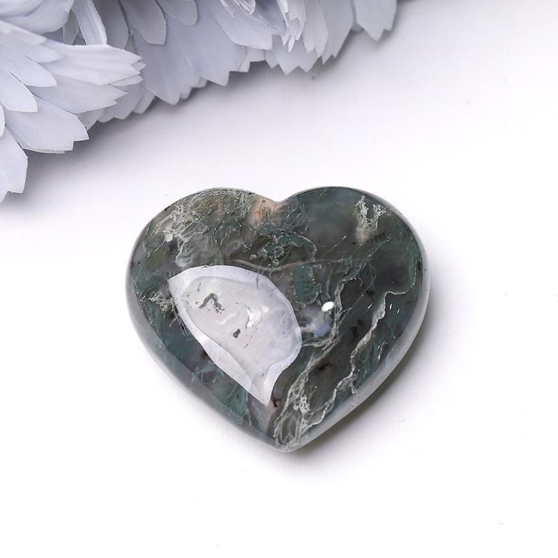 2" Moss Agate Heart Crystal Carvings Wholesale Crystals USA